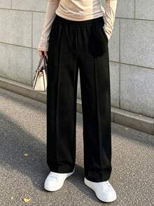1件装女士宽松休闲百搭直筒户外裤 - 黑色 - 查看 5