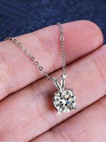 ConiiW 925 Sterling Silver Moissanite Four-Prong Pendant Necklace - A Stylish Necklace For Men And Women - Gold - View 3