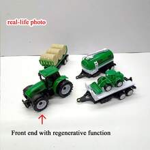 Children's Toy Tractor With Detachable Trailer Gift Set | Tractor Head With Spring-Back Function | Farm Hay Transport, Flatbed Trailer, Oil Tanker | Boys' Favorite Gift | Perfect For Birthday, Christmas, Halloween - Green - View 4