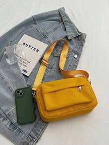 Minimalist Square Bag Solid Black Adjustable Strap - Yellow - View 4