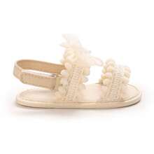 Summer Bow & Pom Pom Soft Sole Sandals For Baby Girls, Pre-Walker Shoes - Apricot - View 4