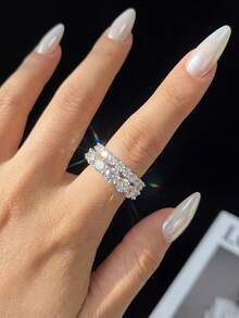 1件 0.1–0.5ct 優雅奢華圓形四爪莫桑鑽戒指 925純銀，適合女性婚禮與正式舞會 - 銀色 - 查看 2