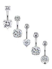 5 piezas Anillos de ombligo de acero inoxidable 14G, Anillos de ombligo con forma de corazón para mujeres y niñas, Incrustados con cristales, Adecuados para el Día de San Valentín, Madre, Día de la Madre y otras ocasiones, Se pueden usar como regalos. - estilo mixto - Ver 8