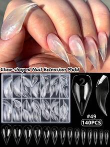 140pcs Clear Claw Nail Tips, Full Coverage Short Pointed Fake Nails, Acrylic Nail Extension Tips, Suitable For Gothic Style And Cosplay Nail Art Decoration, Professional Nail Salon And Home DIY Nail Supplies - Clear - View 2
