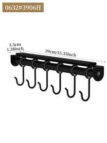 1pc Sliding Pot Rack (With Hooks) - No-Drill Hanging Storage Organizer For Pots, Pans, And Kitchen Utensils; Wall Mounted & Under Cabinet Utensil Holder With 6 Hooks, Bathroom & Home Organization, Utility Hooks - Multicolor - View 13
