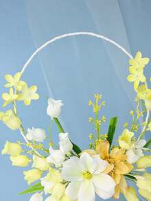 1/3pcs Elegant White Floral Handheld Wreath, Artificial Peony And Lily Of The Valley Bridal Wreath, Wedding Ceremony Accessory - Yellow - View 9