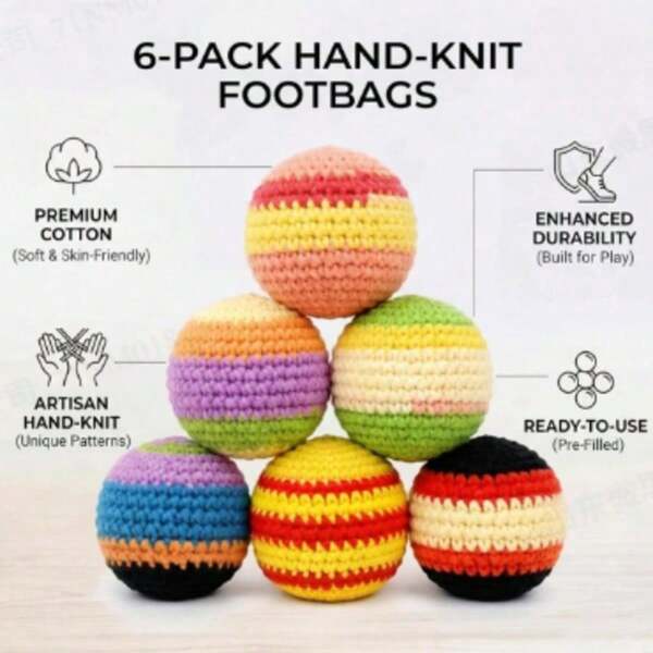 Bolsas de fútbol rellenas de arena multicolor de gran  (juego de 6, colores aleatorios) – Estilo volante de tela suave