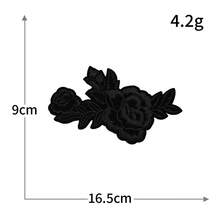 1pc Black Rose Flower Embroidered Patch For Clothes, Backpack, Uniform, Iron-On Heat Patch DIY - B-Black - View 5