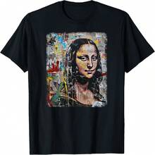 Abstract Graffiti Art Leonardo Da Vinci Art Mona Lisa T-Shirt(2) - Black - View 8