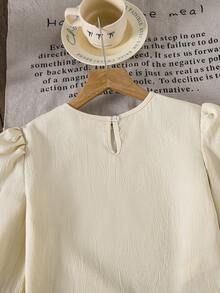 Left Mama Girls' Simple Casual Hollow Pattern Long Sleeve Top & Straight Leg Pants Set, Spring/Autumn - Apricot - View 5