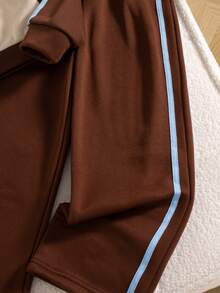 Girls' Casual Fashion Zip-Up Stand Collar Long Sleeve Sweatshirt And Straight Leg Pants 2 Pieces Set, Spring/Autumn - Apricot - View 8