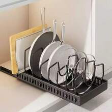 1 pieza Organizador extraíble para ollas y sartenes con soporte deslizante para tapas y estante para ollas, adecuado para almacenar tapas de ollas, utensilios de repostería y utensilios de cocina dentro de los armarios - Ver 3