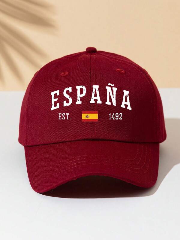 1件中性西班牙經典棒球帽－「ESPAÑA」與西班牙國旗印花－多色可選－柔軟材質可調節帽子，適合西班牙紀念品、旅行與足球球迷禮物