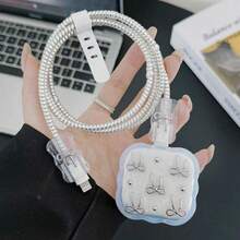 銀色蝴蝶結/櫻桃/花朵設計 防刮耐摔 Apple 20W 英國插頭充電器保護套 相容 iPhone 數據線保護套 - 無色 - 查看 3