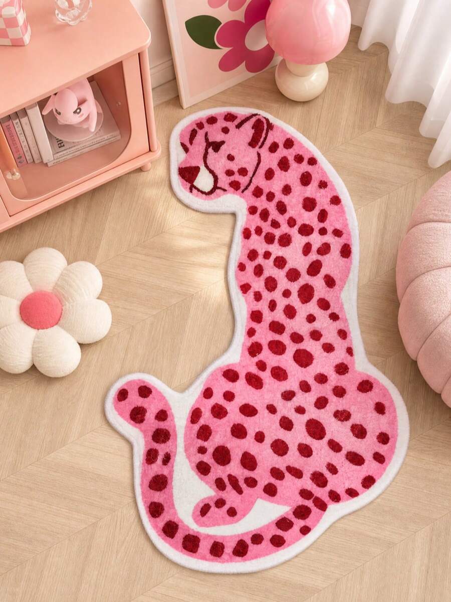 1 pieza Felpudo con forma de leopardo rosa y blanco, alfombra pequeña, felpudo de bienvenida, alfombra, felpudo de piso, felpudo de entrada, alfombra de cocina, decoración del hogar, felpudo de entrada, alfombra pequeña de área, felpudo de exterior, decoración del hogar, alfombra de área, alfombra de jardín, alfombra lavable - Multicolor 2 - Ver 1
