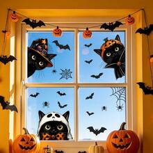 1 Set Of Halloween Window Stickers, Featuring A Ghostly Black Cat Design. Made Of Vinyl With Electrostatic Properties, Suitable For Living Room And Office Windows, Holiday Party Decorations. Reusable. - Multicolor - View 7