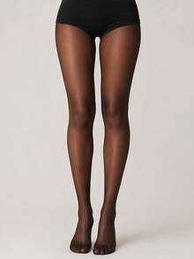 Women's Black Semi-Sheer Pantyhose, Rose Vine Line Design On Back, Soft Elastic Tights, Suitable For Matching With Dresses And Fashionable Outfits - Black - View 4