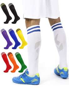 1 paire de chaussettes de football pour enfants, chaussettes de sport respirantes et absorbantes jusqu'au genou, convenant aux enfants de 6 à 12 ans pour le football, la course, le cyclisme, la randonnée et les sports de plein air - Multicolore - Voir 1