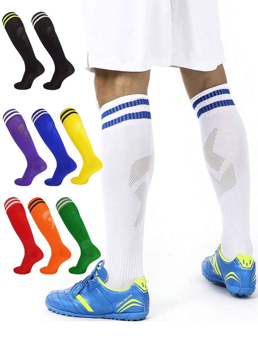 1 paire de chaussettes de football pour enfants, chaussettes de sport respirantes et absorbantes jusqu'au genou, convenant aux enfants de 6 à 12 ans pour le football, la course, le cyclisme, la randonnée et les sports de plein air - Multicolore - Voir 1