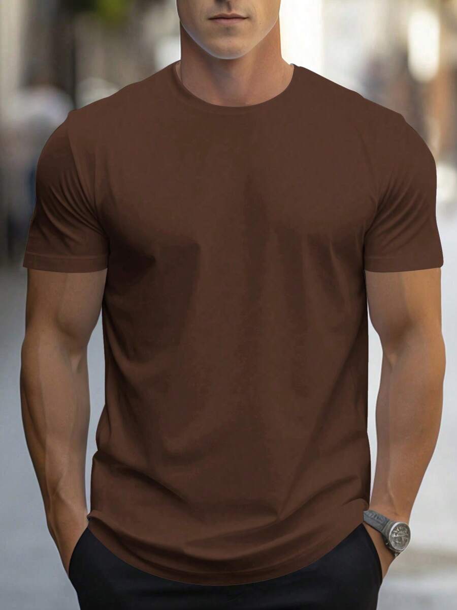 NEOREFINED Men's Casual Solid Color Round Neck Short Sleeve T-Shirt For Summer - Coral Pink - View 1
