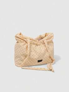 Dedoo Bolso de lona con estampado de lunares, bolso de hombro plegable para estudiantes con diseño de cordón con volantes en forma de nube - Amarillo - Ver 6