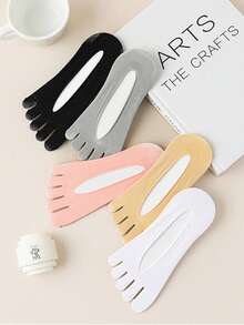 5 Pairs Summer Thin Mesh Five-Toe Socks, Split Toe High Heel Socks, Open Toe Toe Separator Silicone Non-Slip Low Cut Invisible Socks - Multicolor - View 3