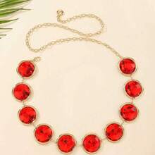European And American Women's Mirror Casual Decorative Waist Belt With Crystal Ruby Metal Chain - Golden Ruby - View 3