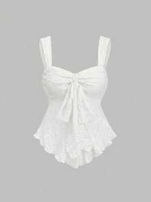 Nueva blusa de primavera/verano con tirantes anchos y lazo, de tela texturizada, dulce y de moda, adecuada para uso diario - Blanco - Ver 1