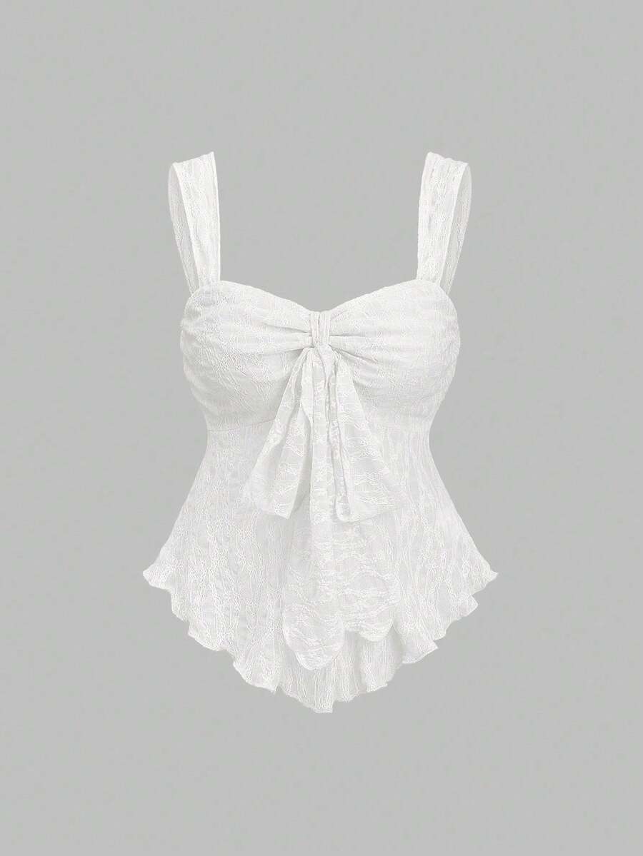 Nueva blusa de primavera/verano con tirantes anchos y lazo, de tela texturizada, dulce y de moda, adecuada para uso diario - Blanco - Ver 1