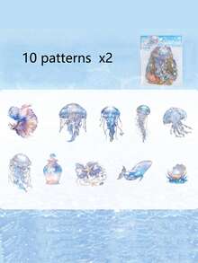 1 Pack 20pcs PET Shell Glossy Jellyfish Goldfish Pearl Wish Bottle Pattern Decorative Planner Stickers - DT1815 - View 13