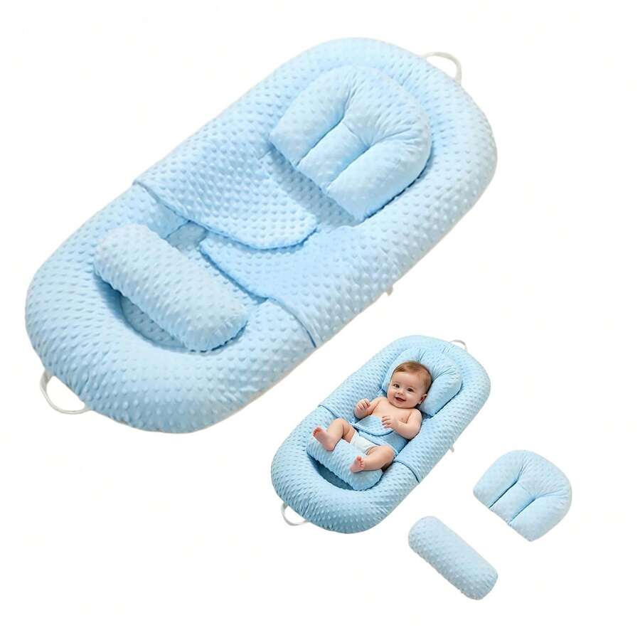 1pc Baby Nest, Portable Baby Bed, Newborn Lounger, Bean Velvet + Breathable Mesh, Reversible, Suitable For All Seasons, Fits 0-12 Months Boys And Girls - Multicolor - View 1