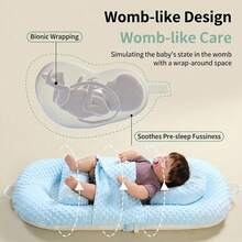1pc Baby Nest, Portable Baby Bed, Newborn Lounger, Bean Velvet + Breathable Mesh, Reversible, Suitable For All Seasons, Fits 0-12 Months Boys And Girls - Multicolor - View 5