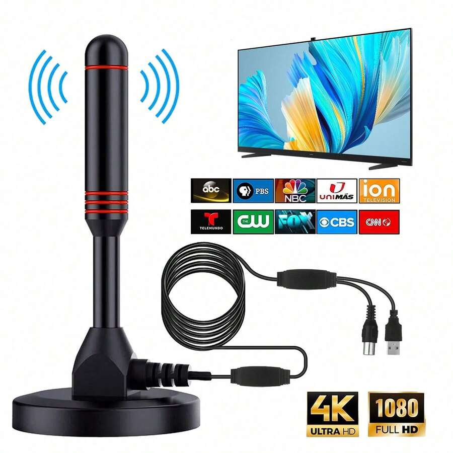 YAIUZGOO 可攜式 HDTV 天線 DVB-T 放大器天線 25dBi 250+ 英里接收範圍 超高清 HDTV 附放大器 VHF/UHF 快速響應 戶外天線套件 附磁性底座 適用於室內/戶外電視使用 智慧電視與舊款電視 - 黑紅色 - 查看 1