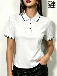 mulinsen 女款 Polo 衫，冰絲薄款運動領短袖 T 恤，透氣輕量跑步與健身訓練上衣 - 月光白 - 查看 4