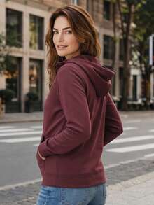 Chimpa Kangaroo Hoodie With Zipper, Winter Sweatshirt - 紅木色 - 查看 3