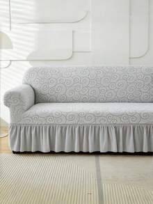 1PC Fleece Fabric Anti-Slip Elastic Decorative Sofa Cover Jacquard Pattern Carved Tail Design Light Gray Pet-Proof Dust-Proof Sofa Cover Suitable For 1/2/3/4 Seater Sofa All Seasons - Light Grey - View 7