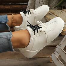 2026 Spring New Girl's White Thick Sole Skateboard Shoes Fashion Versatile Breathable Sports Shoes Casual Shoes Ins Style Fashion White Sneakers Unisex For Teens White Sports Shoes Suitable For All Seasons Campus Students Performance Events Running Sports - White - View 5