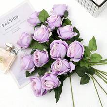 1/5/10/12/20 Pcs Purple Valentine's Day Gift Artificial Roses Flowers Suitable For Home Room Table Decor, Wedding Decor, Bridal Bouquets, Wrist Flowers, Bouquet Making. Suitable For Home, Restaurant, Bedroom, Vase Arrangements And Other Occasions. - Purple - View 4