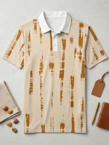 男士夏季翻領前開鈕扣短袖極簡風 Polo 衫，休閒日常穿著 - 彩色 - 查看 5