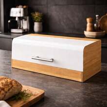 LARGE BAMBOO BREAD BOX WOODEN BAKERY ROLL STORAGE Container Length: 36 Cm Width: 20 Cm Height: 13.5 Cm - View 8