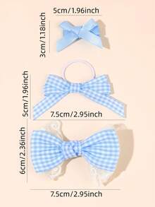 8pcs Blue Plaid Women's Bow Hair Clips, Solid Color Bow Hair Clips, Plaid Headbands, Cute Picnic Daily Matching Hair Accessories For Women - Blue - View 7