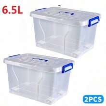 2pcs Covered Storage Boxes, An Open Storage Box, Transparent Storage Box, Sturdy And Stackable Storage Box, And Multi-Functional Multi-Sized Storage Box. These Are Highly Suitable For Organizing And Storing Items In Homes, Offices, Bedroom Wardrobes - 20 litros (43 x 29,5 x 24,5 cm) - con ruedas - Ver 4