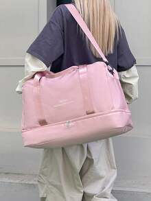 Bolsa de viaje de gran capacidad para pernoctar, bolsa tote para gimnasio, deportes y yoga, adecuada para negocios, bolsa de viaje para mujeres, portátil, ligera - Rosa 2 - Ver 3