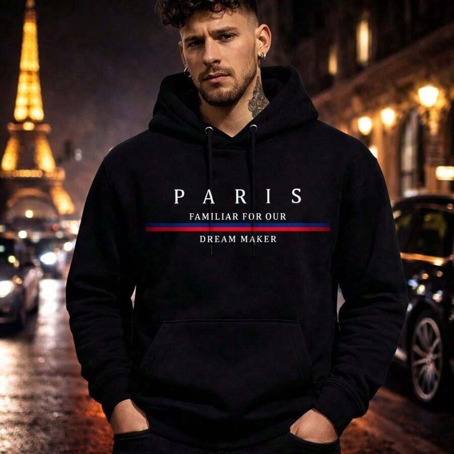Moletom Canguru Paris 2 Blusa Unissex Masculino Feminino 75% Algodão E 25% Poliéster Top Premium Street Wear Lançamento Envio Imediato Varias Cores!! - Preto - Visão 1