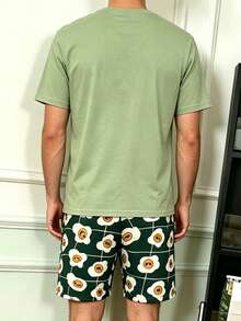 Men's Summer Pajama Set, Round Neck Simple Fried Egg Print Short Sleeve Top And Shorts Loungewear - Multicolor - View 4