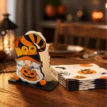 Halloween Wooden Ghost Pumpkin Napkin Holder Dining Table Napkin Storage Rack Holiday Decoration Ornament 2-In-1 Home Kitchen Decor - Multicolor - View 3