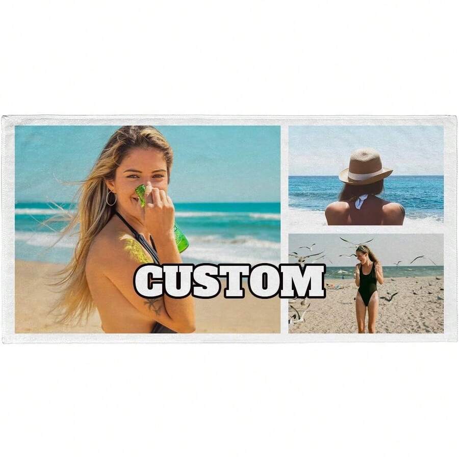 Custom Photo Collage Beach Towel, Personalized Picture Upload Towel, Quick Dry Ultra Soft Microfiber, Absorbent And Sandproof For Summer Pool And Beach, Perfect Vacation, Bachelorette Party And Holiday Gift - Multicolor - View 1