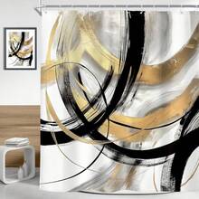 1Pcs Black White Abstract Shower Curtain  Modern Graffiti Line Shower Curtain With 12 Hooks,Minimalist Bath Curtain For Bathroom Decor - J - View 5