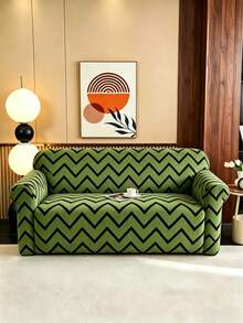 1PC Fleece Fabric Anti-Slip Elastic Decorative Sofa Cover, Jacquard Carved Grass Green Wave Pattern, Pet-Friendly Dirt-Resistant Dust-Proof, Suitable For 1/2/3/4 Seater Sofa, All Seasons - Multicolor - View 4
