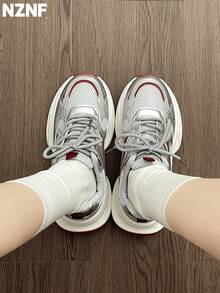 NZNF Best-Selling Versatile Chunky Sneakers For Women, Autumn 2025 New White Platform Retro Thick Sole Low-Top Athletic Shoes - Red - View 8